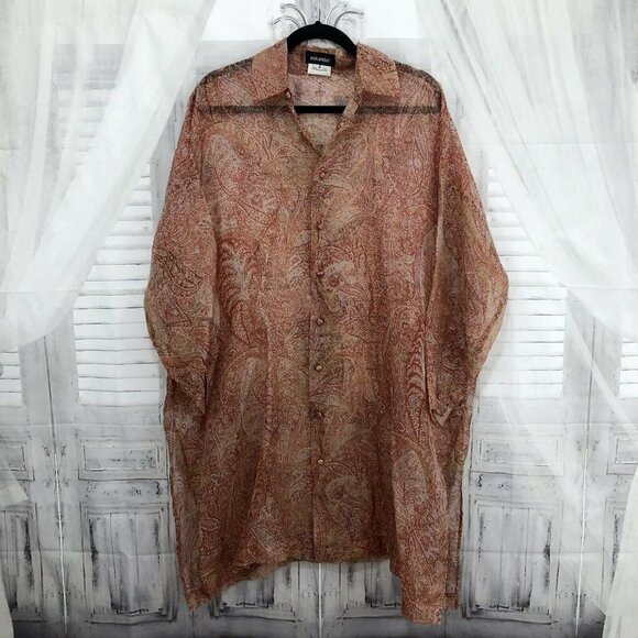Eskandar Neiman Marcus Size 0 Red Orange Silk Paisley Button Shirt Tunic Top - Picture 1 of 12